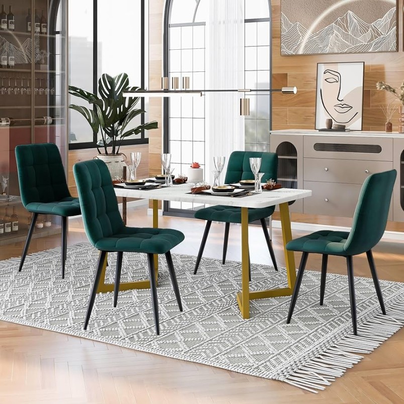 Dolamaní Esstisch mit  Stühlen Set,Samt Küchenstuhl Polsterstuhl