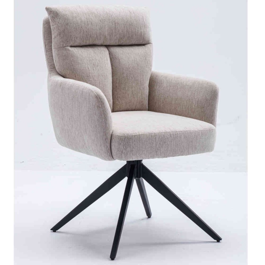 Drehbare Esstisch-Sessel in Beige Boucle & Schwarz Metall - Rienas