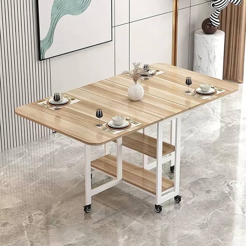 Moderner Klappbarer Esstisch, Drop-Leaf-Esstisch, Erweiterbarer Küchentisch  mit  Rädern, Rollender, Platzsparender Esstisch, Faltbar in  Formen, für
